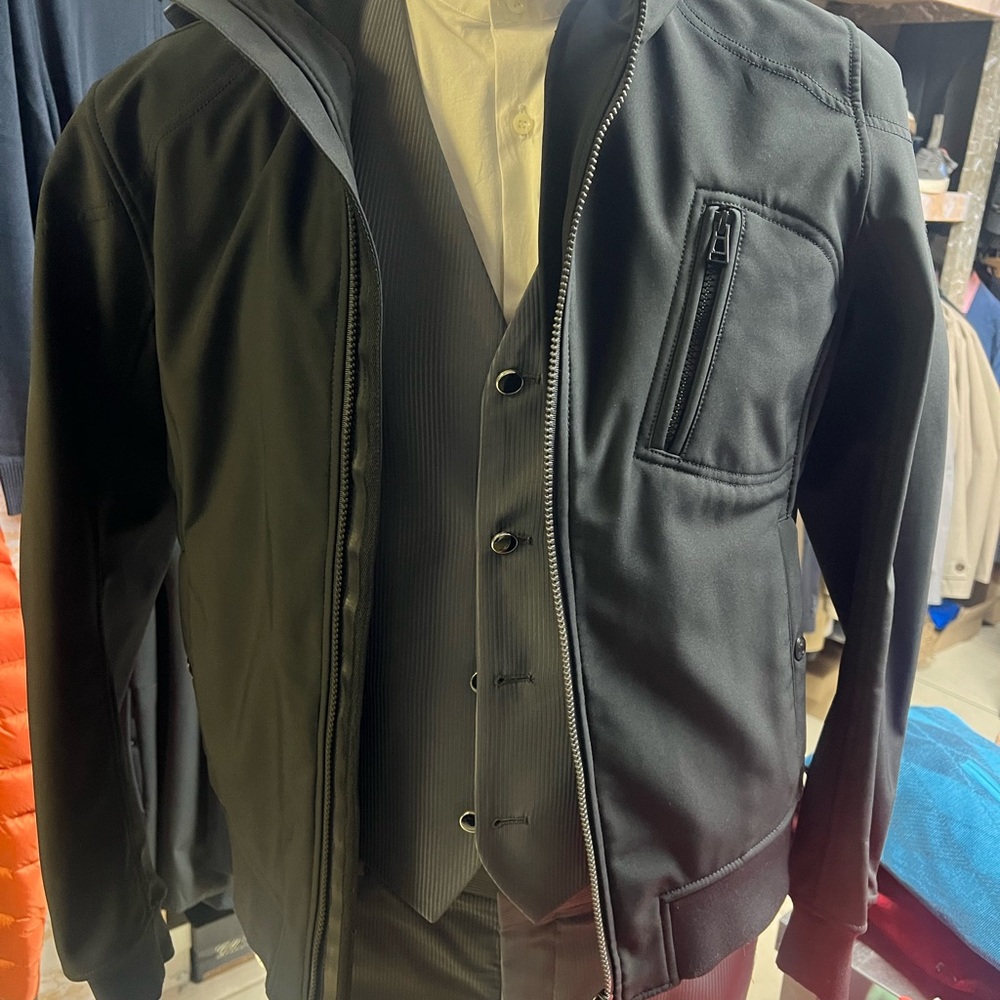 Belstaff Softshell Hooded Jacket Black Zip Up Coat Mens Size 48 EU